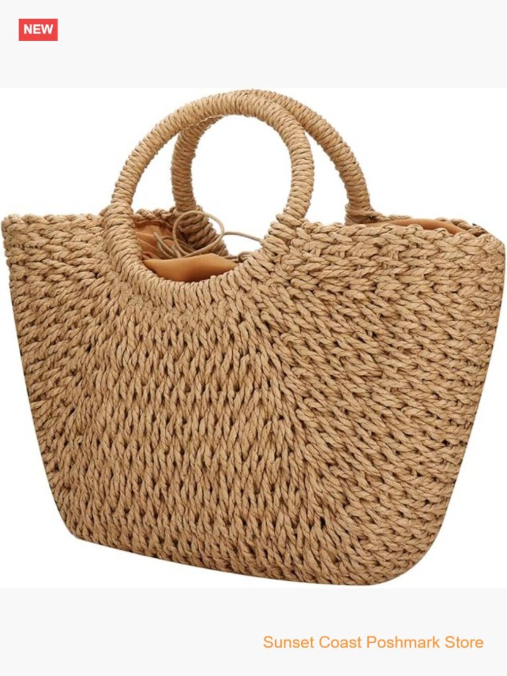 Handwoven Straw Hobo Bag with Round Handle Summer Beach Tote Travel Purse